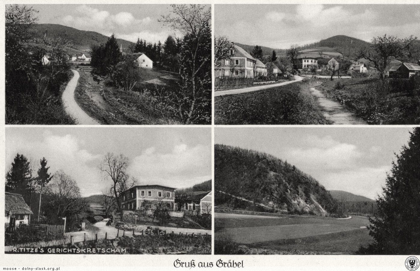 Niemiecka poczt&oacute;wka z czterema zdjęciami Grobli